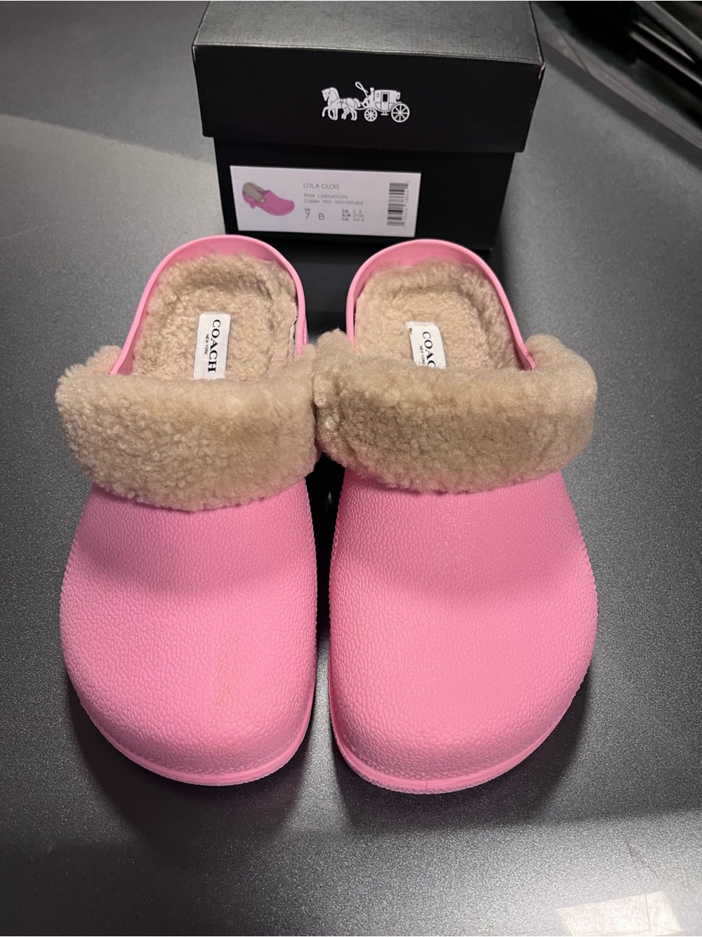 Coach Pink Clog with Beige Shearling Trim